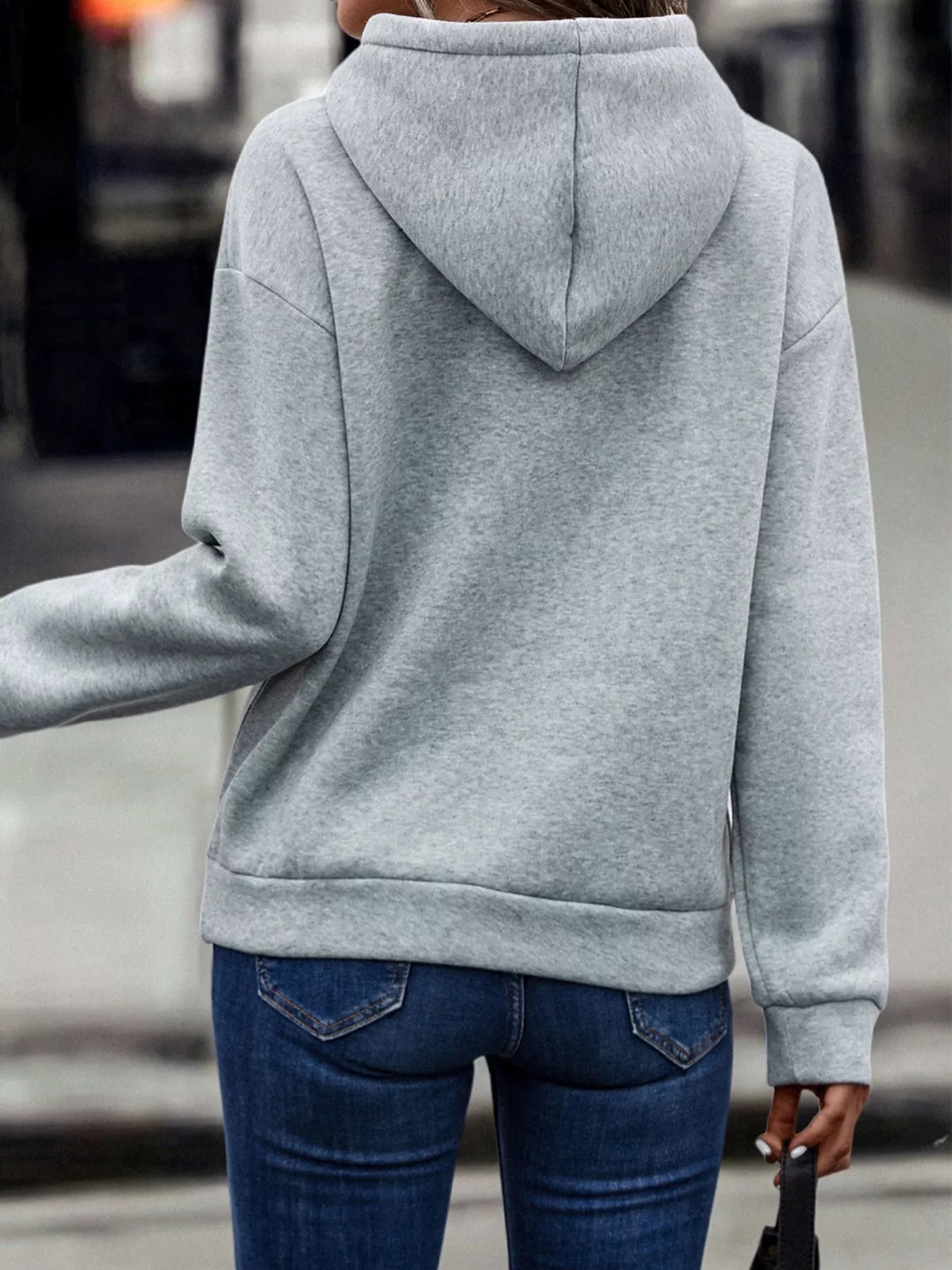 Fringe Detail Long Sleeve Drawstring Hoodie OutfitFlow