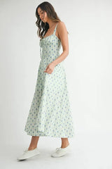 MABLE Floral Print Bustier Back Lace Up Midi Dress OutfitFlow