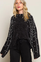 POL Oversized Pearl Embellished Sweater Trendsi