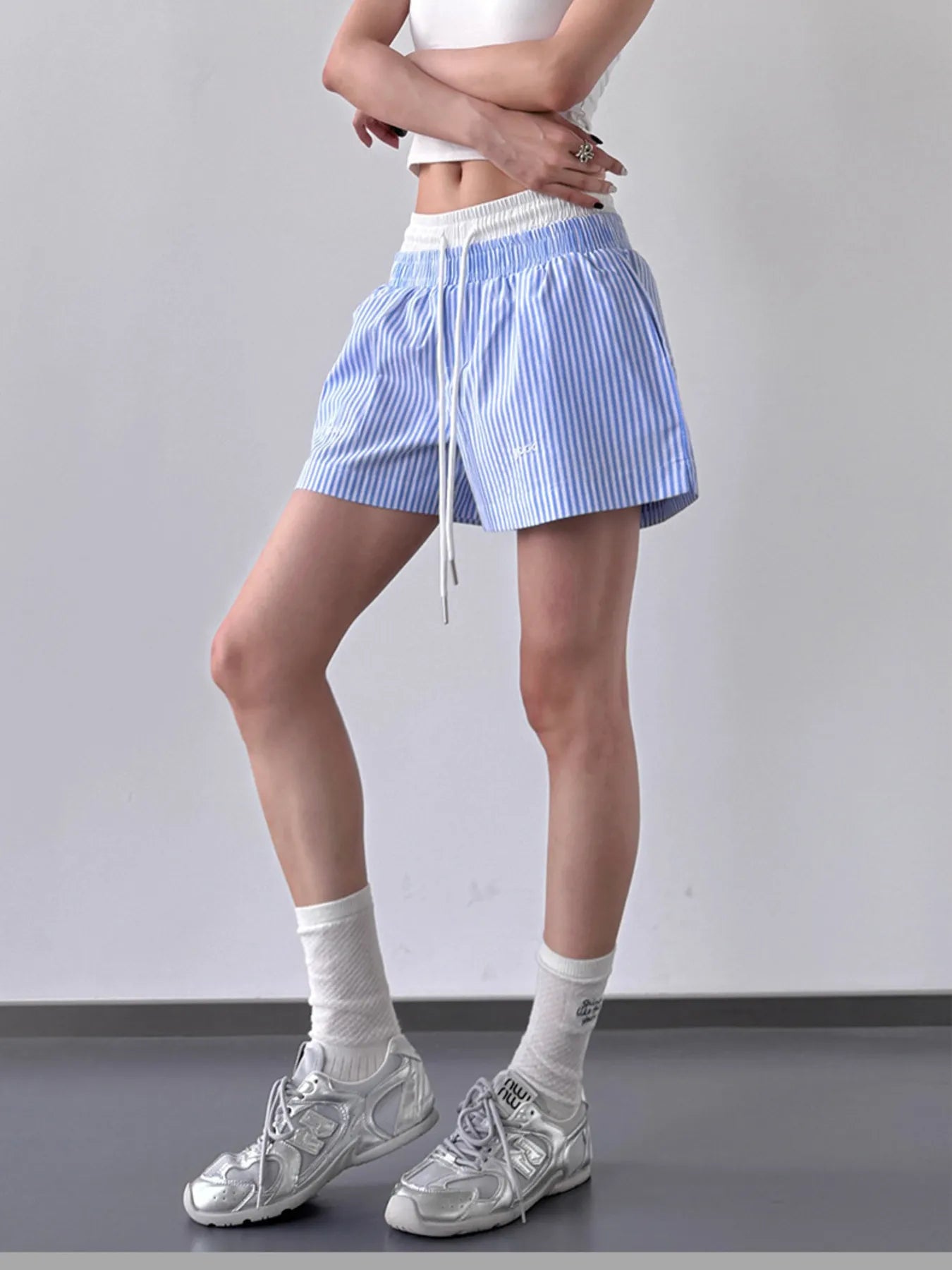 Striped Drawstring Waist Casual Shorts OutfitFlow