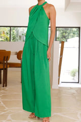 Halter Neck Top and Wide Leg Pants Set OutfitFlow