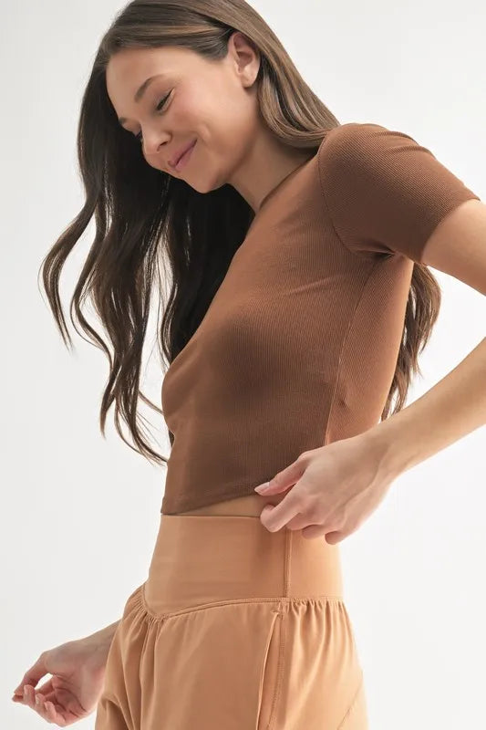 MONO B Essential Micro-ribbed Cropped Athleisure Tee OutfitFlow