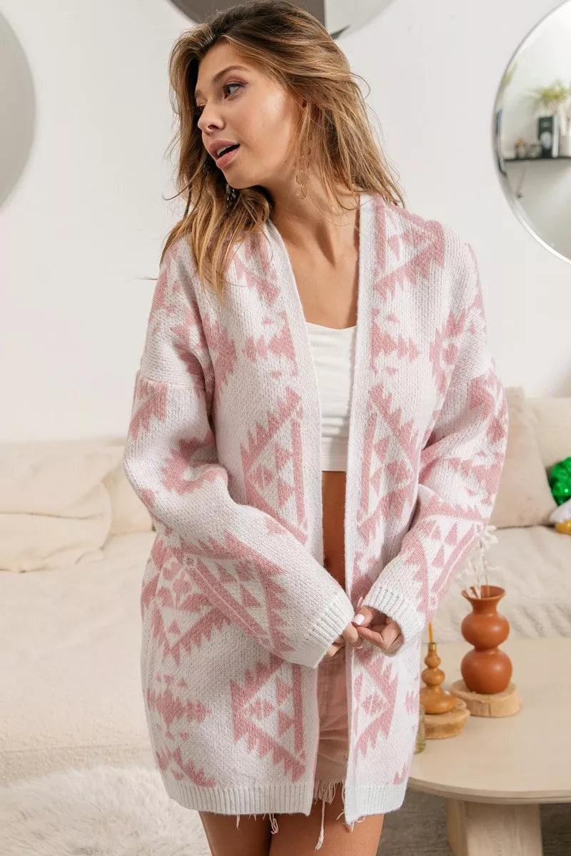 BiBi Aztec Pattern Open Front Cardigan OutfitFlow