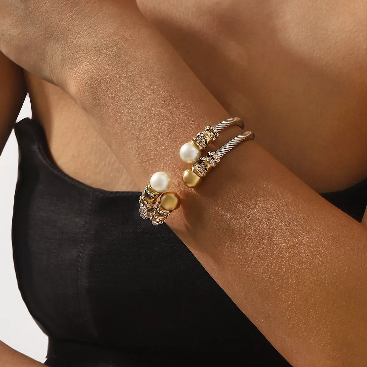Synthetic Pearl Stainless Steel Bracelet Silver One Size OutfitFlow