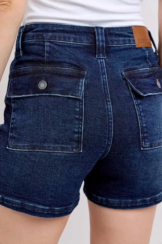 Judy Blue Full Size High Waist Back Flap Pocket Denim Shorts Plus Size OutfitFlow