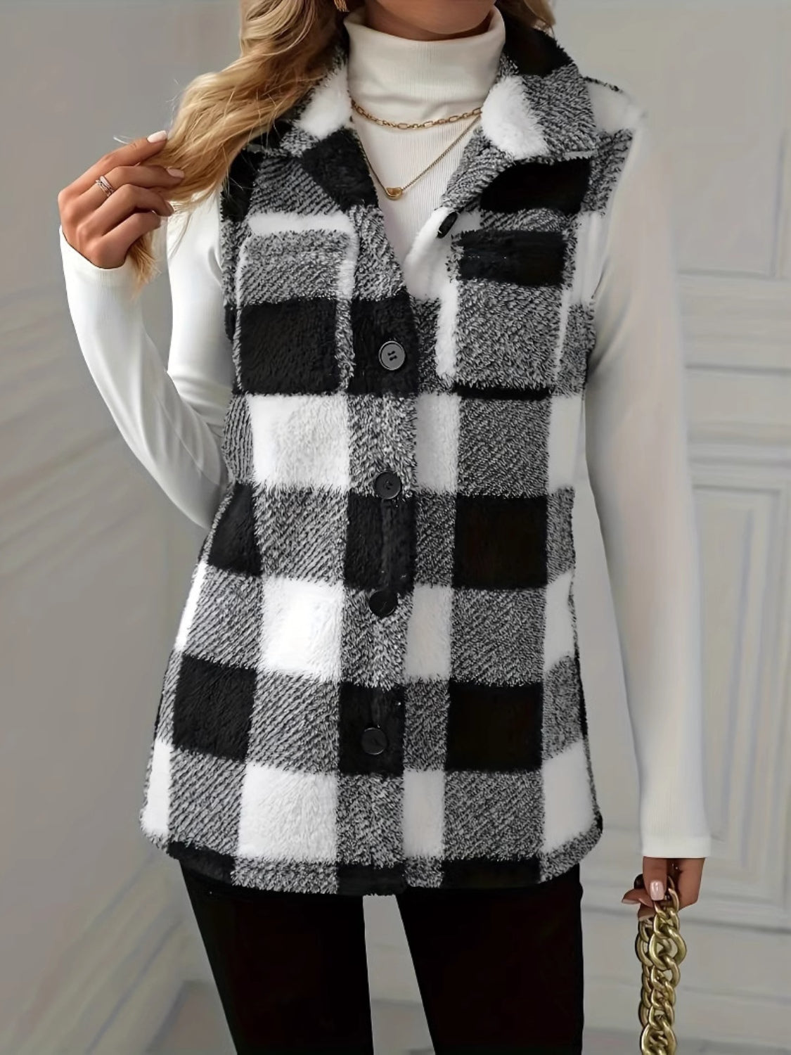 Outfit Flow - Plaid Button Up Vest Coat