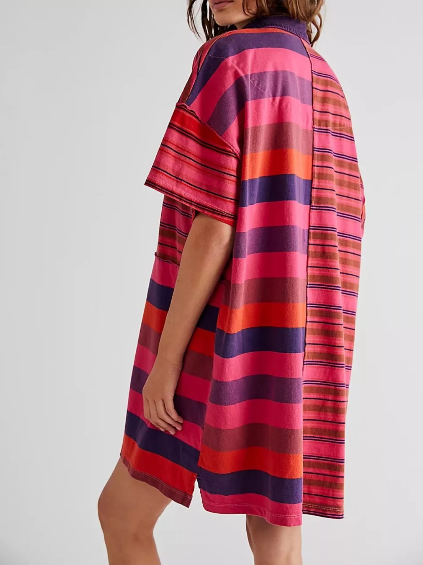 Striped Oversized Half Button Shirt Dress OutfitFlow