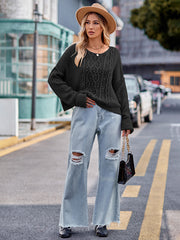 Round Neck Cable-Knit Sweater OutfitFlow