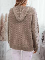 Cable Knit Open Front Hooded Cardigan Trendsi