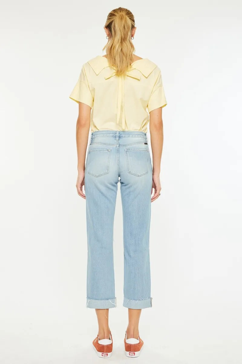 Kancan Mid Rise Distressed Boyfriend Jeans OutfitFlow