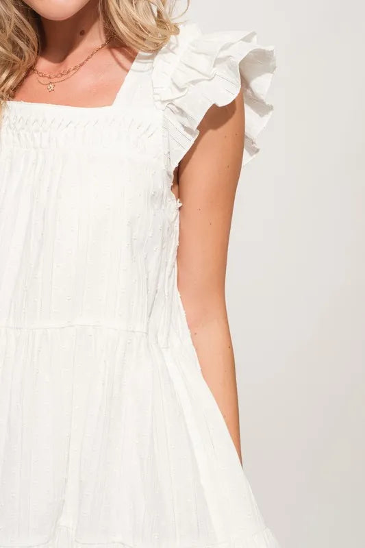 And The Why Origami Pleating Ruffled Sleeve Tiered Dress OutfitFlow