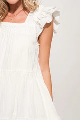 And The Why Origami Pleating Ruffled Sleeve Tiered Dress OutfitFlow