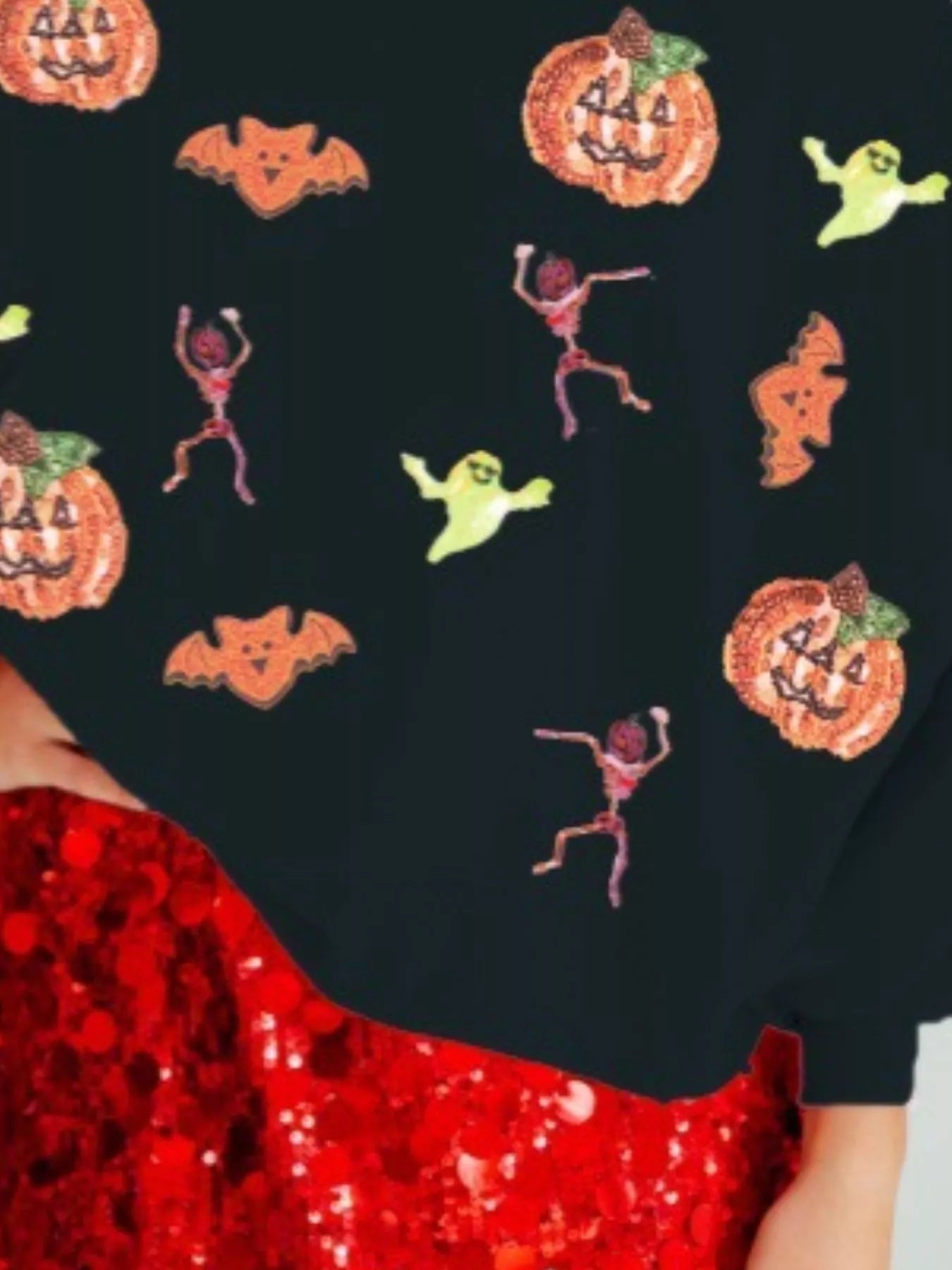 Halloween Sequin Round Neck Long Sleeve Sweatshirt OutfitFlow