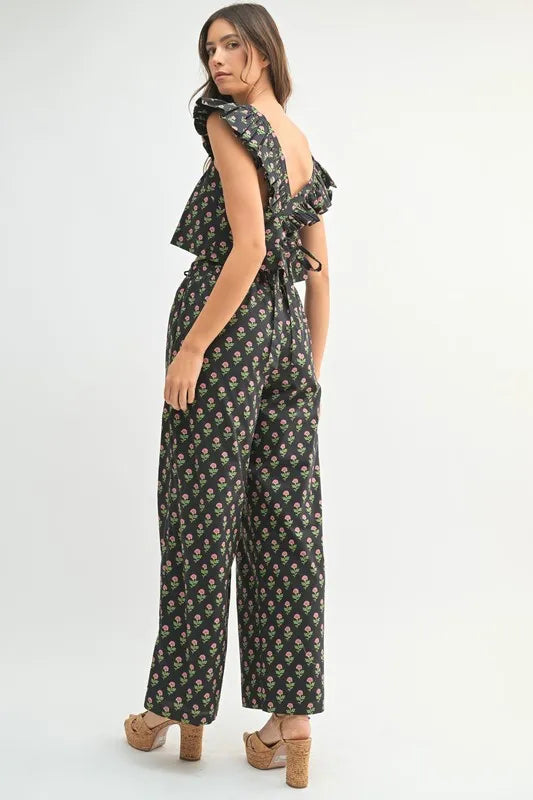MABLE Floral Print Ruffle Top and Pants Set OutfitFlow