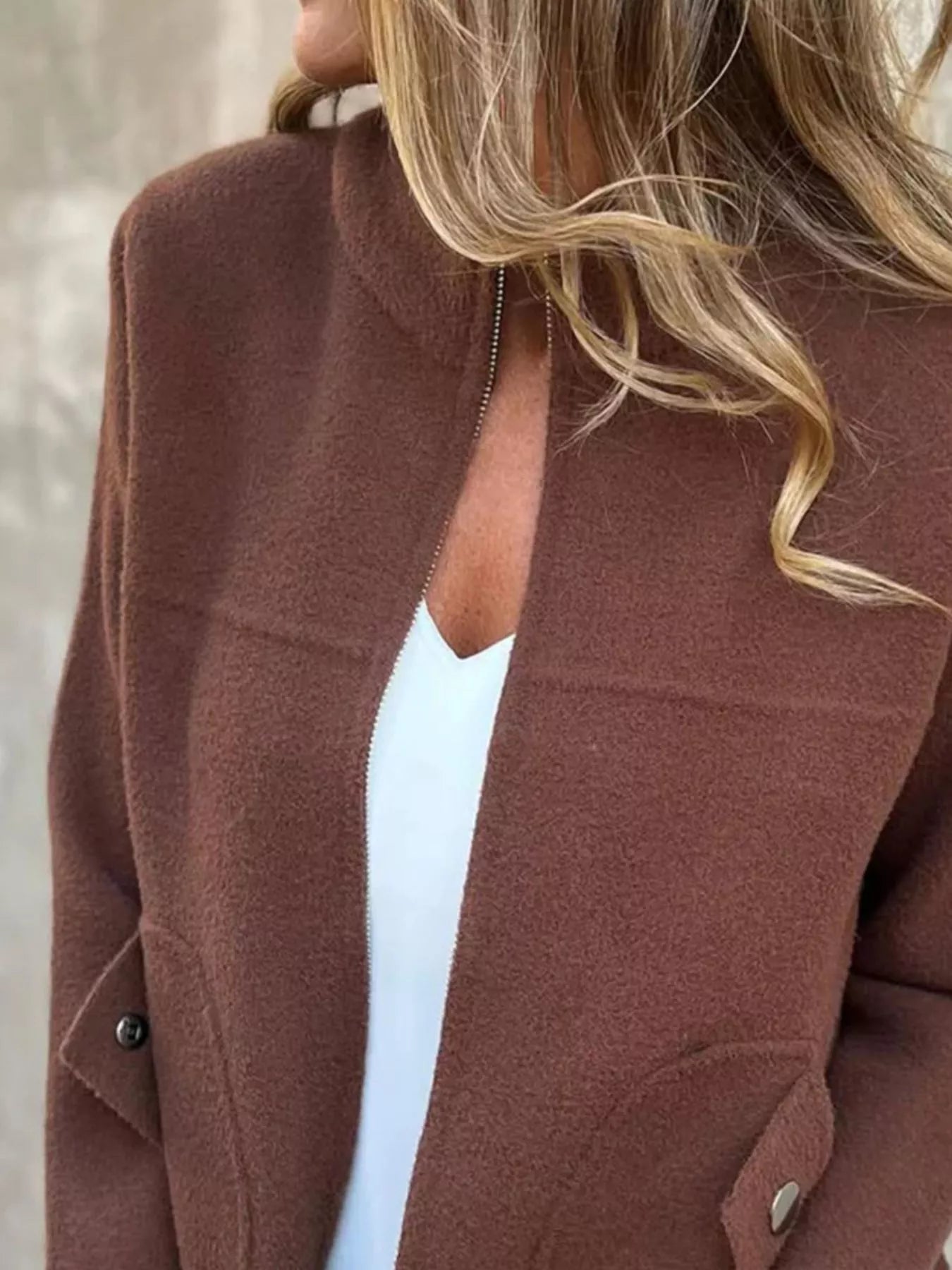 Full Size Textured Knit Zip Up Outerwear Plus Size Trendsi