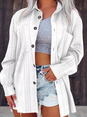 Button-Up Long Sleeve Oversized Jacket White Trendsi
