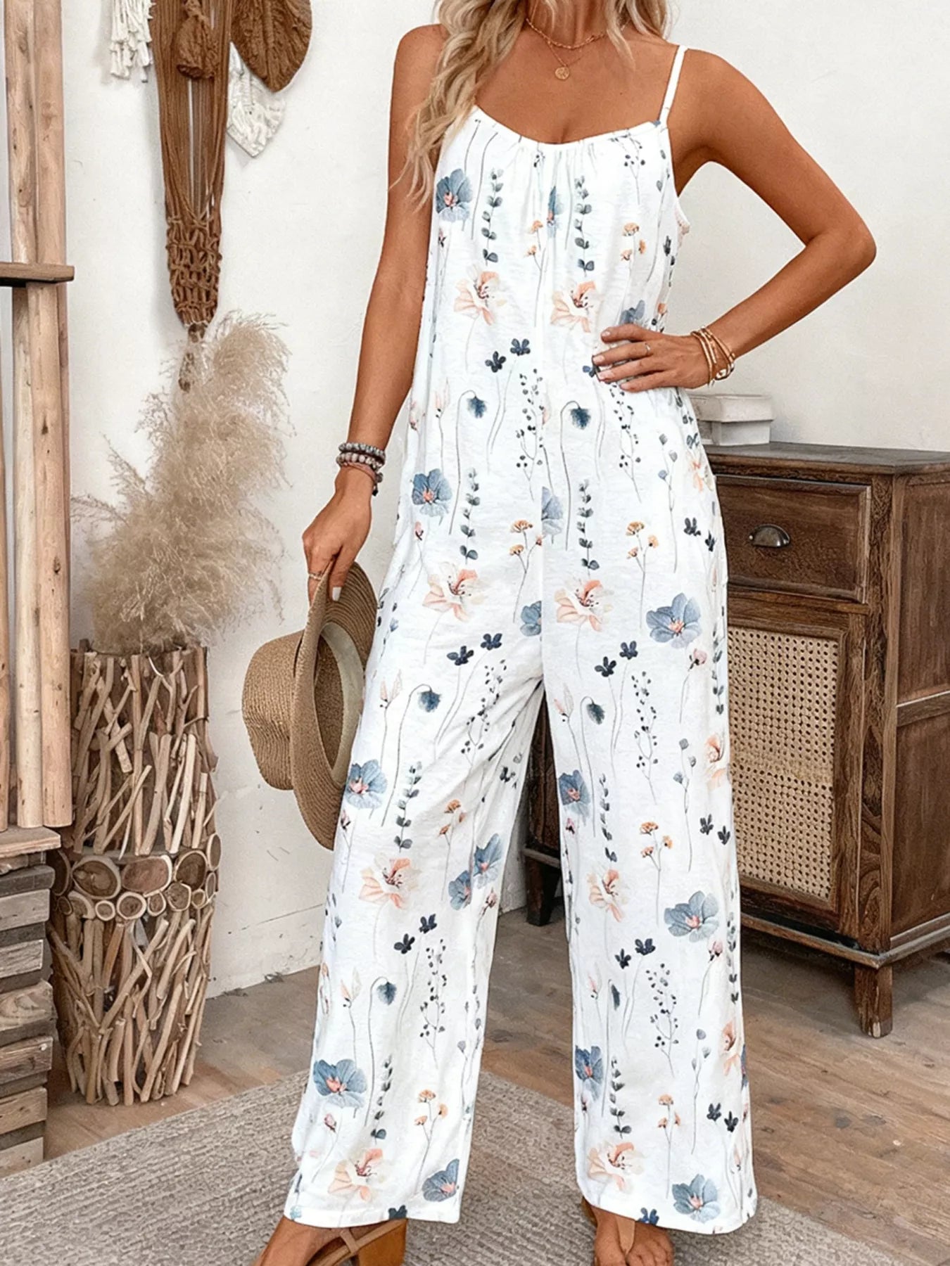 Floral Print Spaghetti Strap Casual Jumpsuit Trendsi