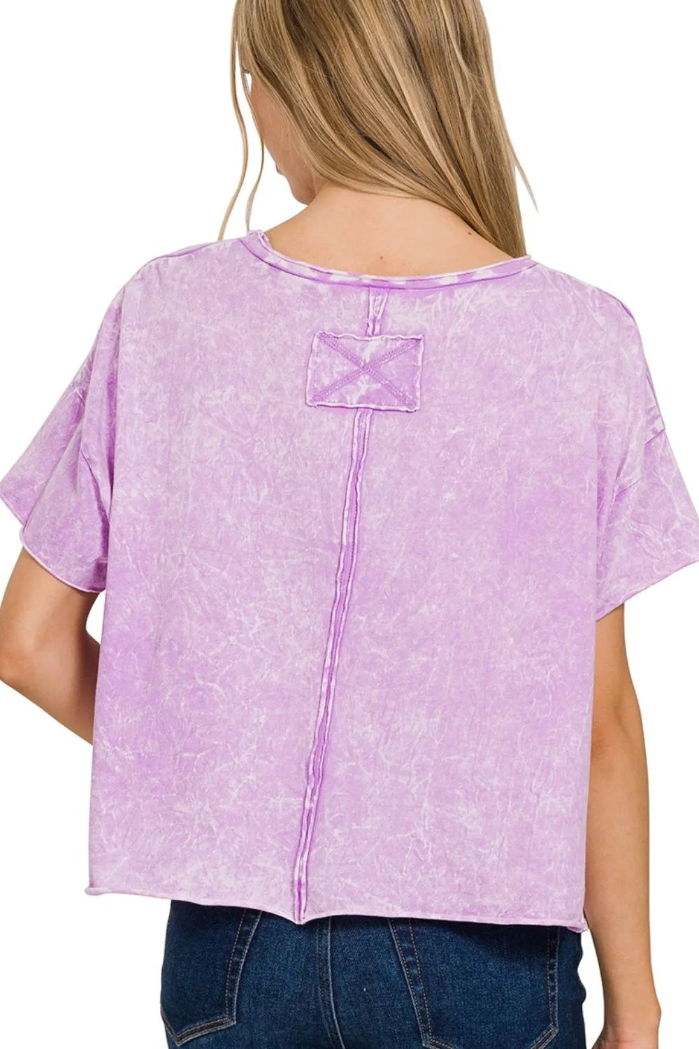 Zenana Washed Crew Neck Short Sleeve Crop Box Tee OutfitFlow