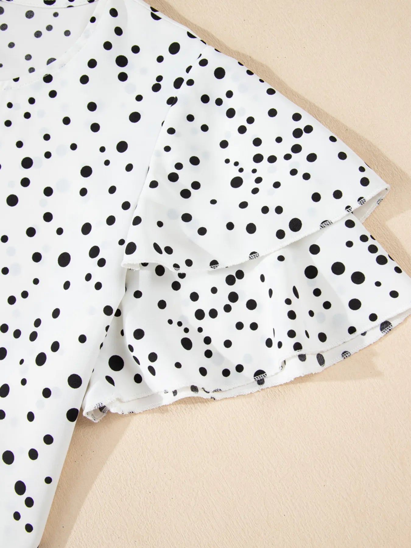 Polka Dot Layered Ruffled Short Sleeve Blouse OutfitFlow
