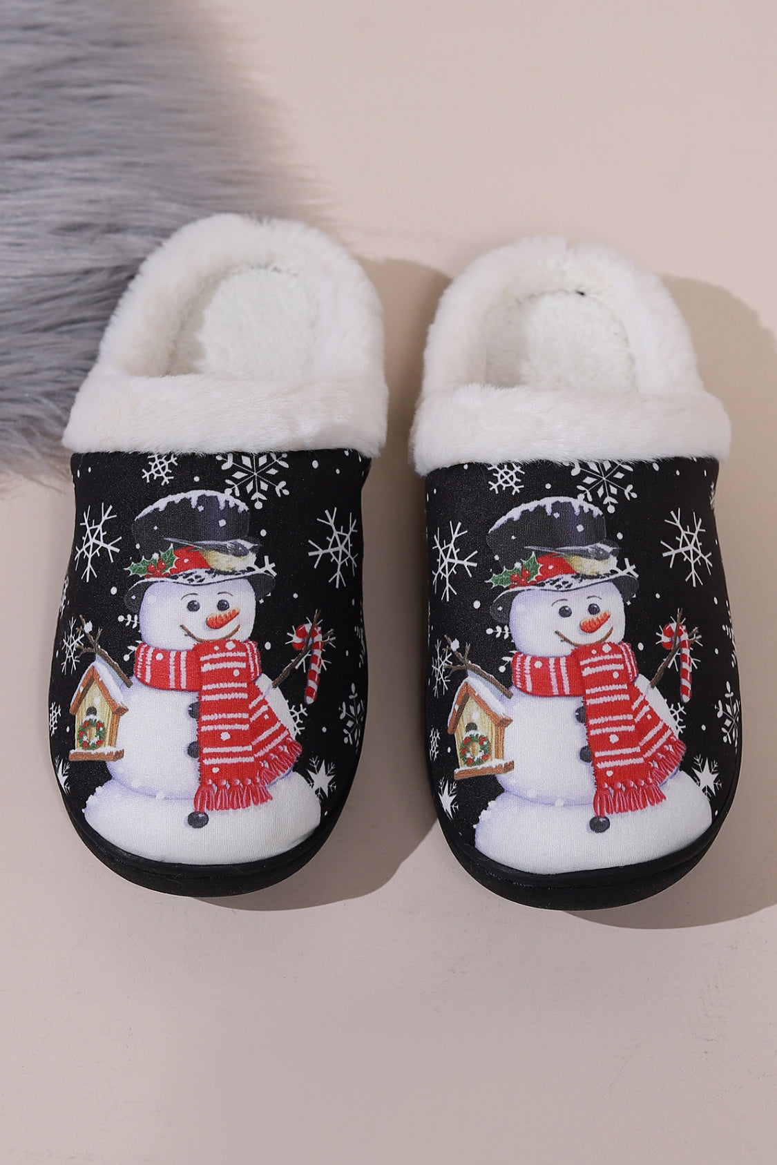 Outfit Flow - Snowman Round Toe Faux Fur Slippers