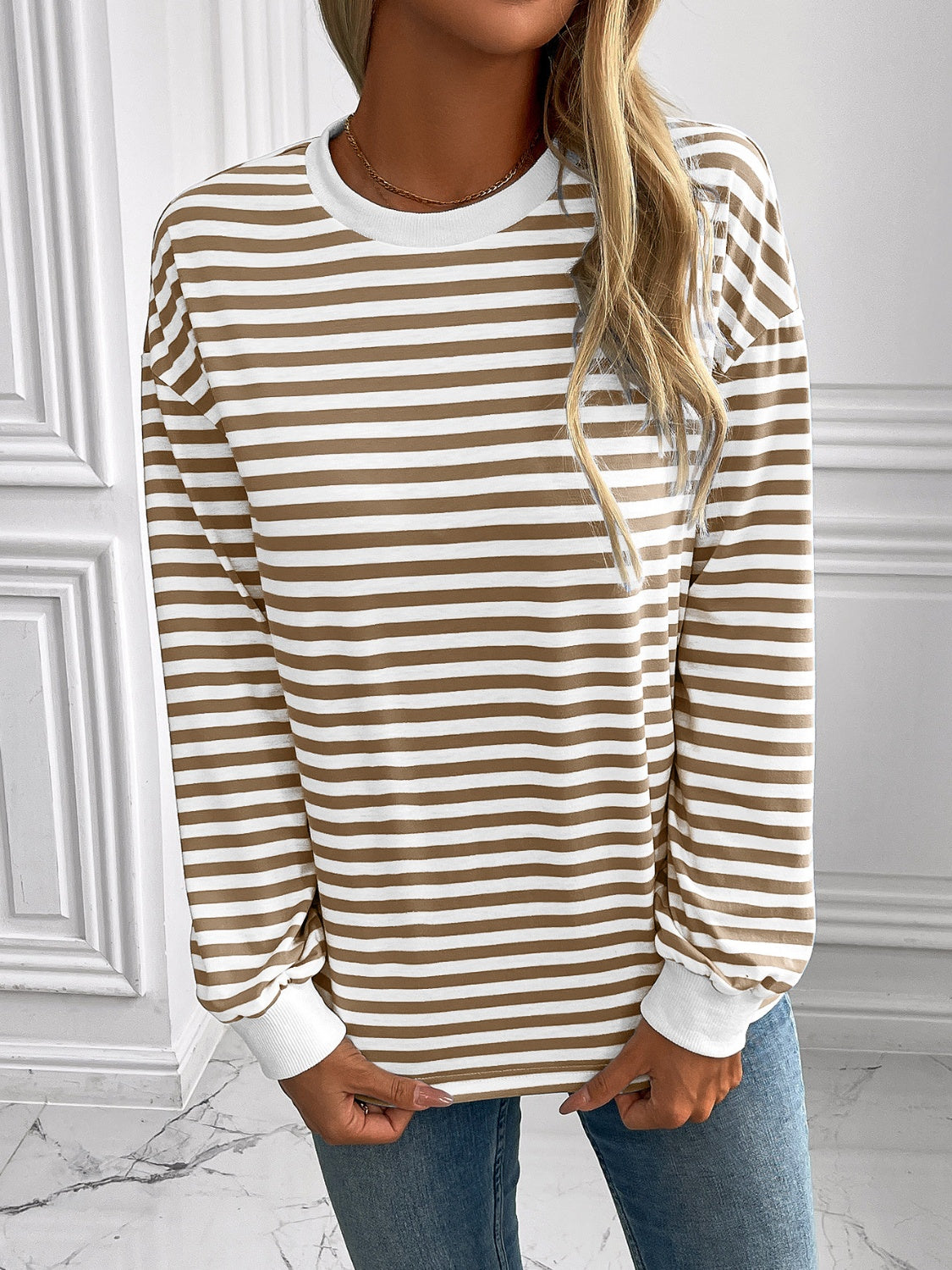 Outfit Flow - Ivy Lane Striped Round Neck Long Sleeve Sweatshirt