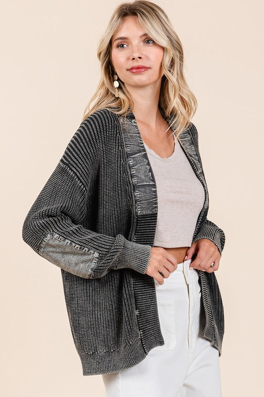 Outfit Flow - Mittoshop Contrast Patch Open Front Mineral Wash Cardigan