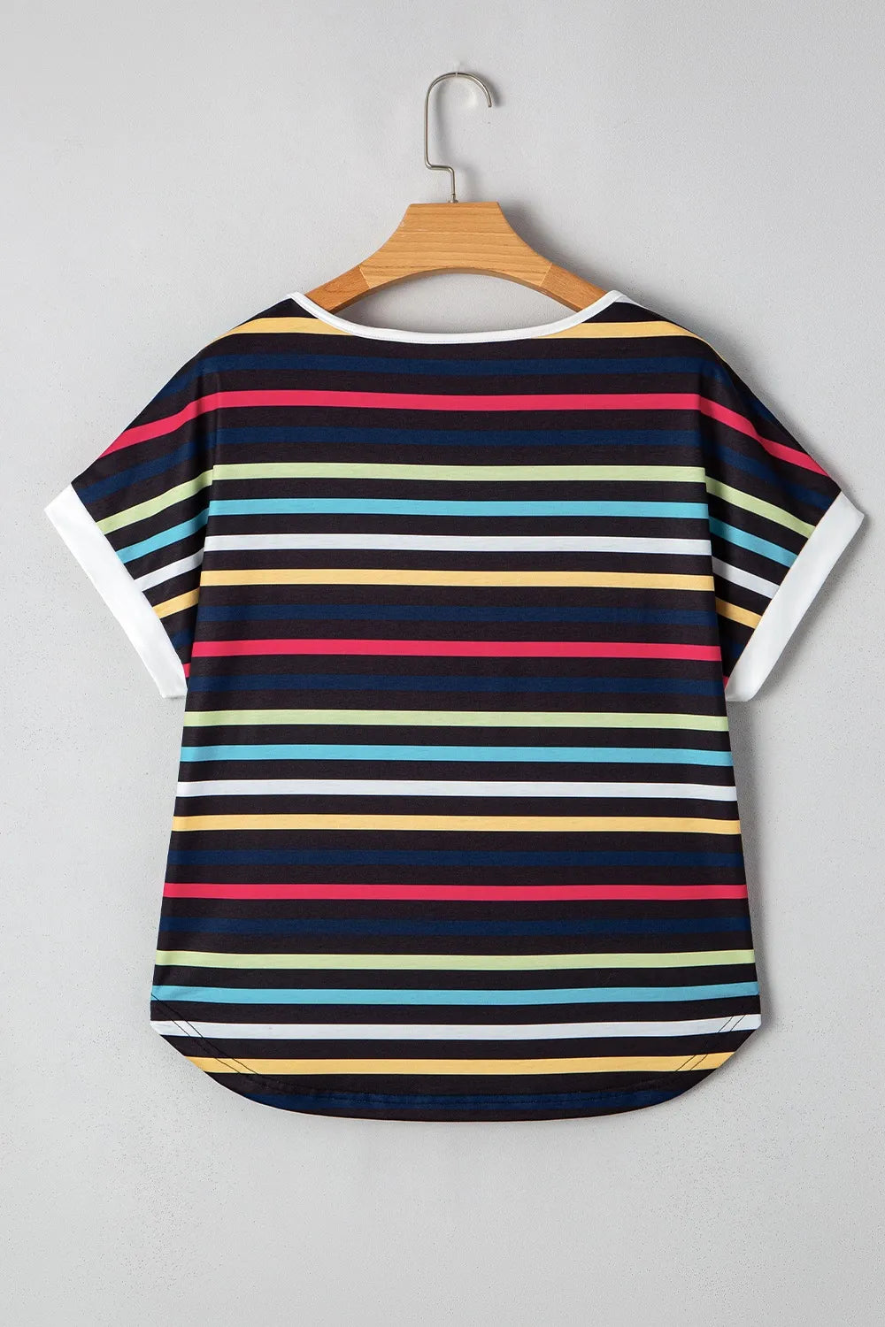 Colorful Striped Short Sleeve Casual T-Shirt OutfitFlow