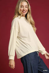 Umgee Ribbed Drawstring Hem Knit Top OutfitFlow