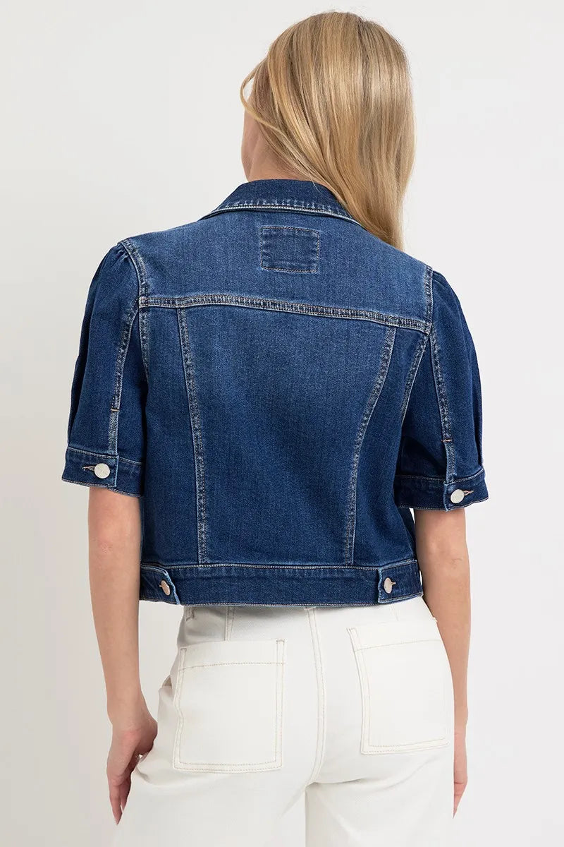 RISEN Puffed Short Sleeve Crop Denim Jackets OutfitFlow