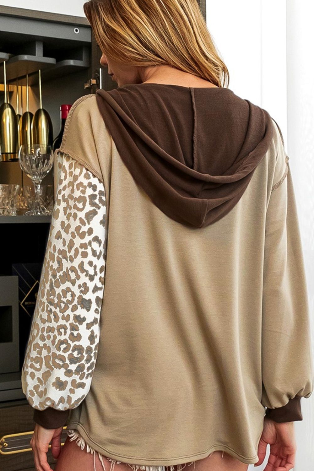 Outfit Flow - Leopard Drawstring Chest Pocket Hoodie