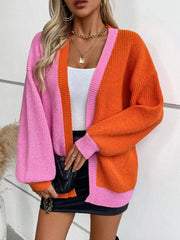 Color Block Open Front Knit Cardigan Orange Trendsi
