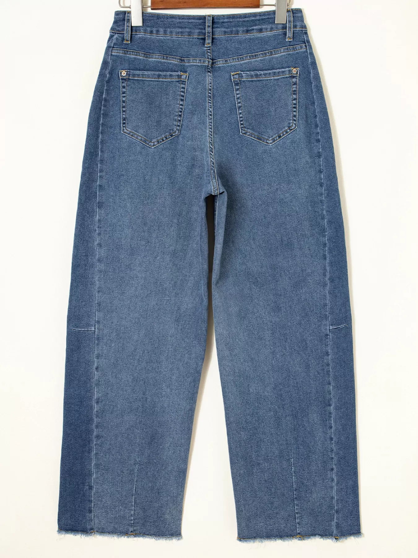 Stitched Raw Hem Wide Leg Loose Jeans OutfitFlow