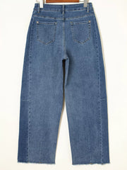 Stitched Raw Hem Wide Leg Loose Jeans OutfitFlow