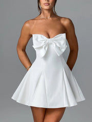 Bow Tube A-Line Mini Dress White OutfitFlow
