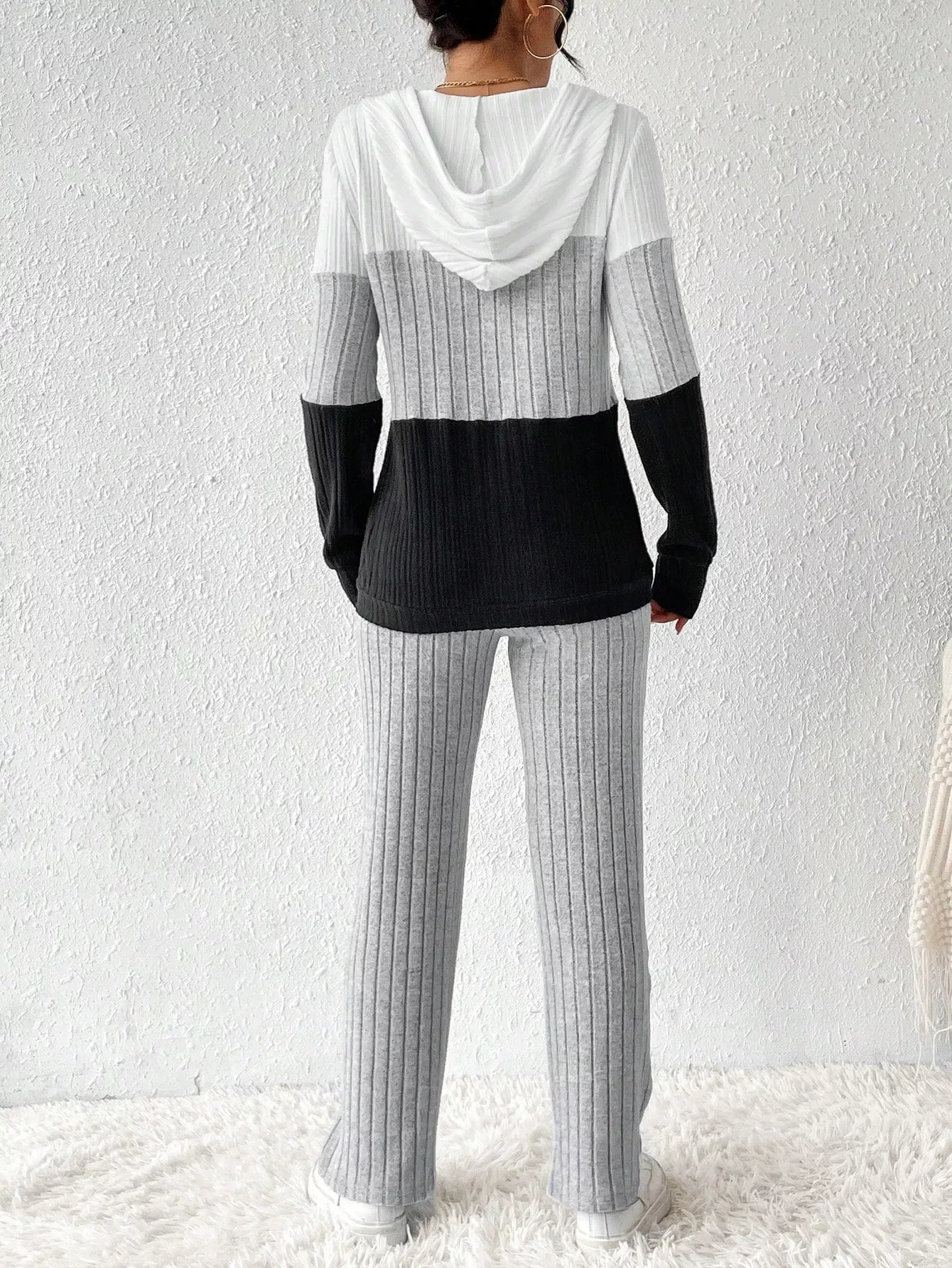 Color Block Half Zip Hooded Top and Pants Set OutfitFlow