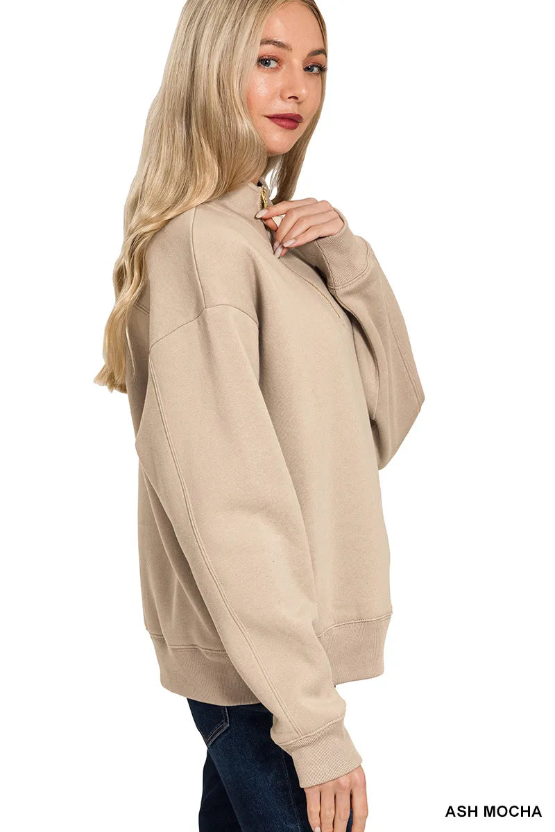 Zenana Fleece Half Zip Sweatshirt Trendsi