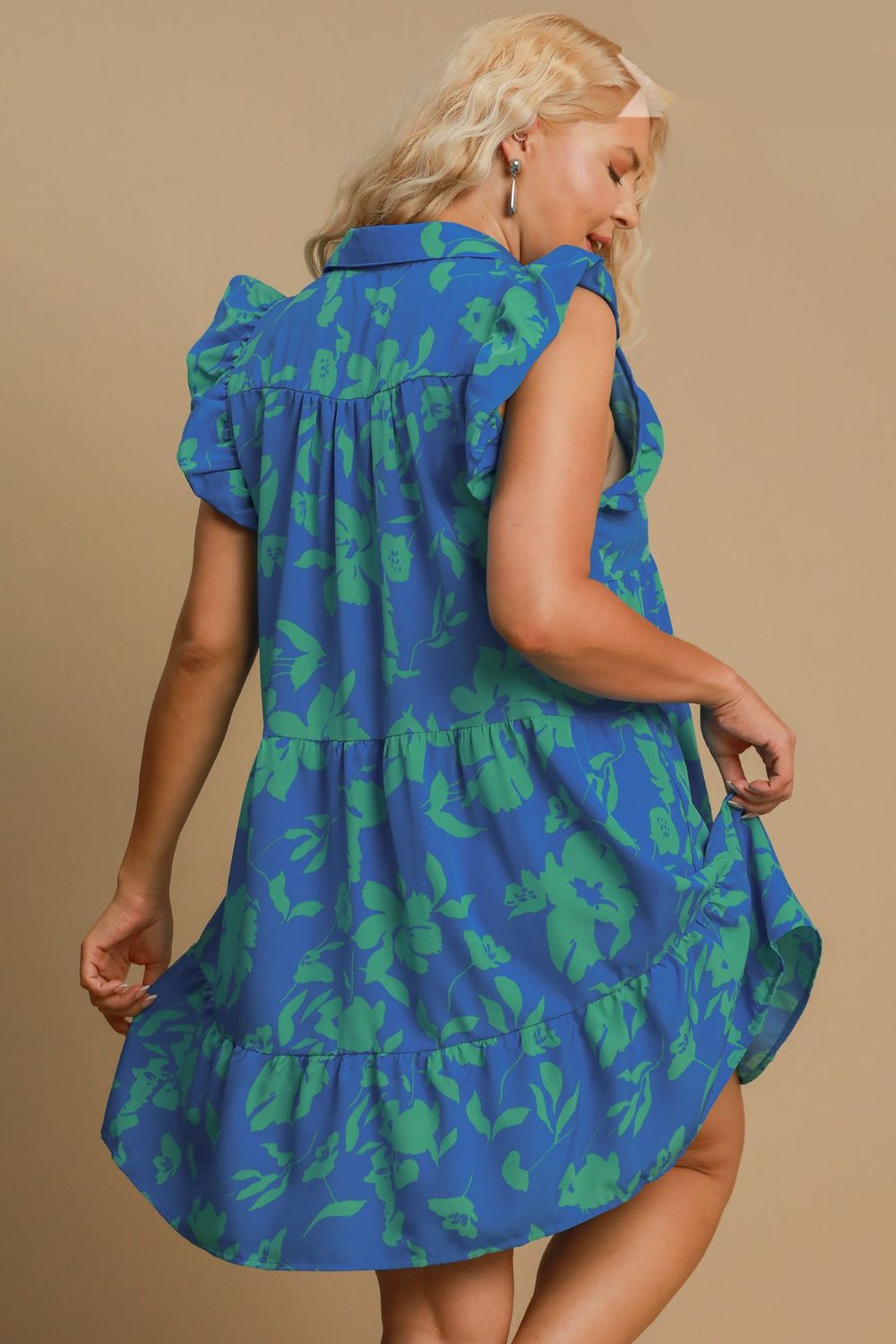 Umgee Full Size Floral Print Ruffle Cap Sleeve Tiered Dress Plus Size OutfitFlow