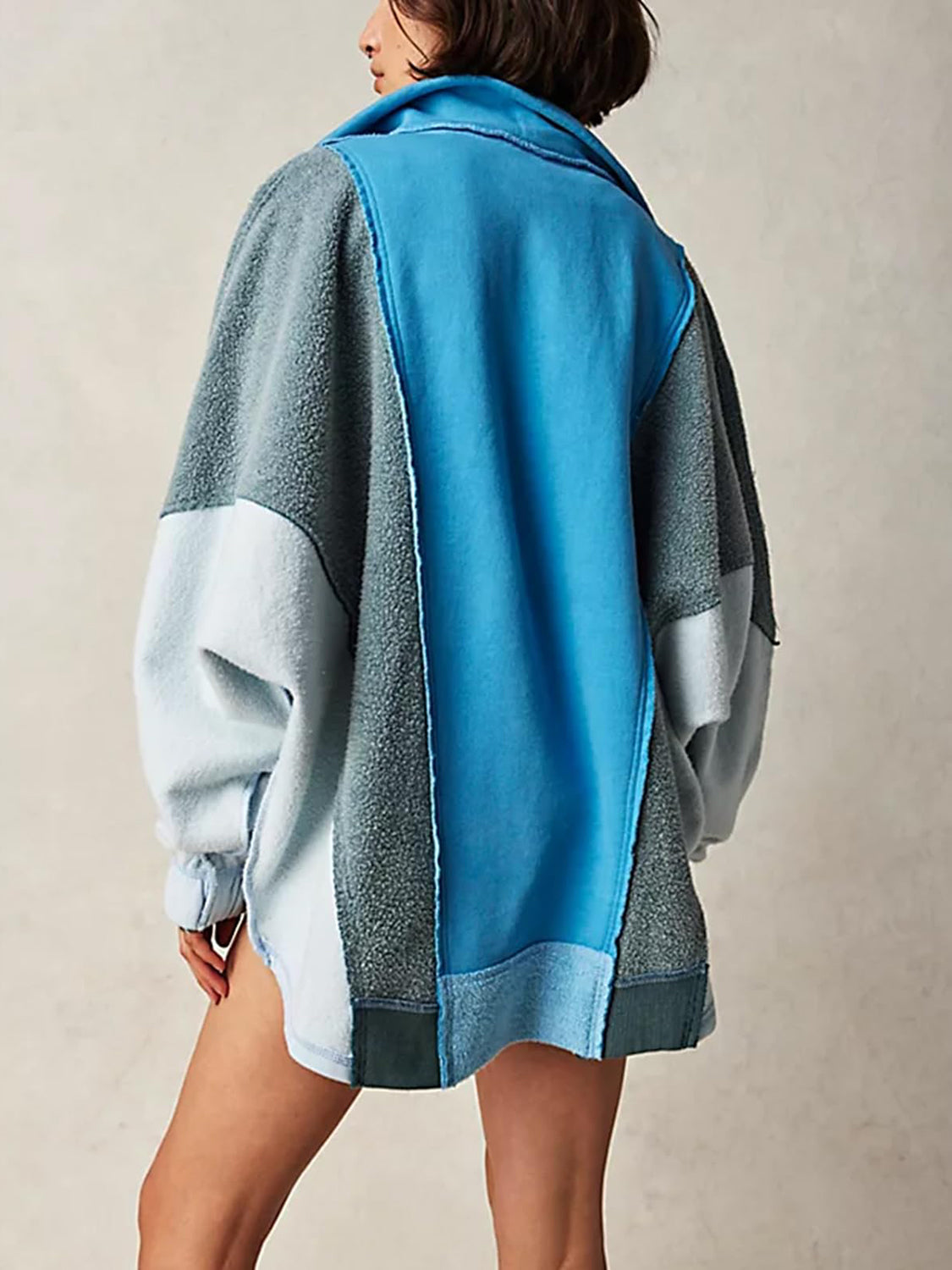 Outfit Flow - High-Low Exposed Seam Contrast Long Sleeve Sweatshirt