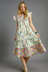 Umgee Patchwork Garden Midi Dress OutfitFlow