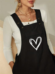 Heart Square Neck Wide Strap Overalls OutfitFlow