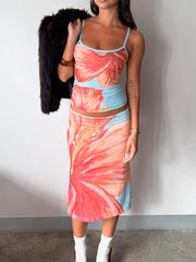 Printed Scoop Neck Cami and Skirt Set OutfitFlow