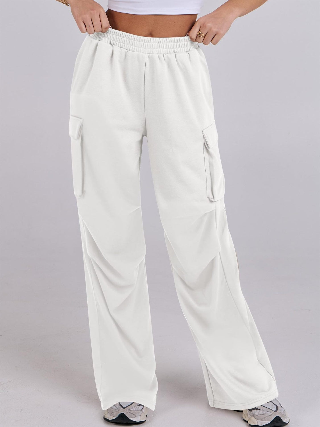 Outfit Flow - Elastic Waist Wide Leg Pants with Pockets