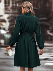 Outfit Flow - Smocked Johnny Collar Long Sleeve Dress