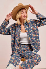 BiBi Washed Floral Print Denim Jacket OutfitFlow