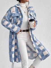 Plaid Button Up Long Sleeve Fleece Coat OutfitFlow