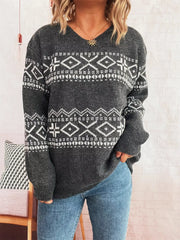 Geometric Dropped Shoulder Long Sleeve Sweater OutfitFlow