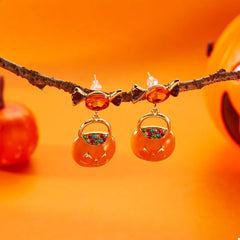 Halloween Rhinestone Pumpkin Dangle Earrings OutfitFlow
