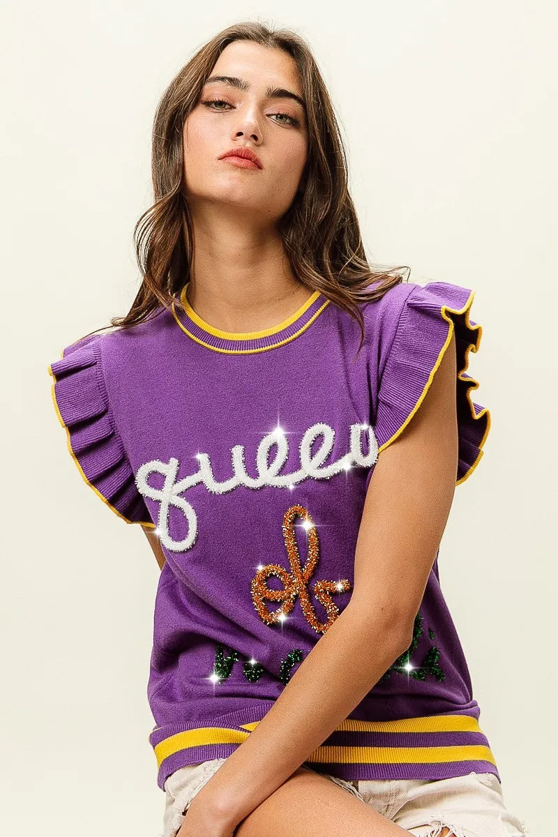 BiBi Queen Of Mardi Ruffled Armhole Sleeveless Knit Top Trendsi