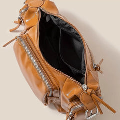 Fame Glossy Faux Leather Multi Pocket Hand Bag OutfitFlow
