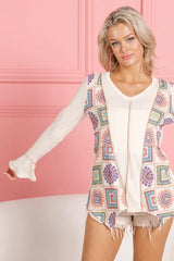 BiBi Granny Square Print Contrast Annie Rib V Neck Top OutfitFlow